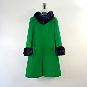 Black Fur Collar Cuff Green Modern Deb Coat 1960s Womans Small